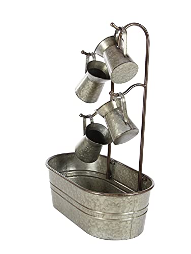 Deco 79 Metal Fountain With Watering Cans, 24" X 13" X 34", Gray #TOP18