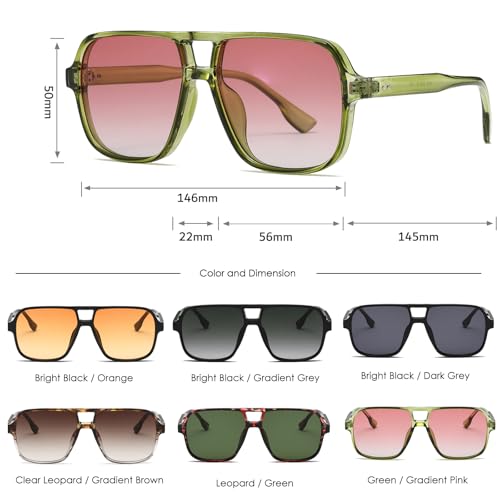 Long Keeper Retro Square Sunglasses for Women Men Trendy Oversized Square Aviation Sun Glasses 70s Vintage Pilot Shades UV4003