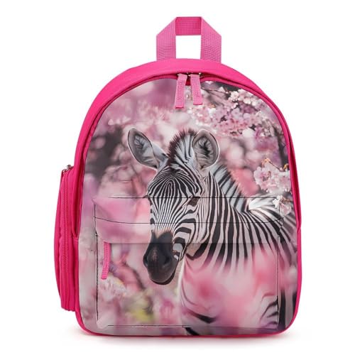 Zebra in Cherry Flowers Cute Backpack Small Daily Daypack Travel Shoulder Bag with Adjustable Strap Graphic Print