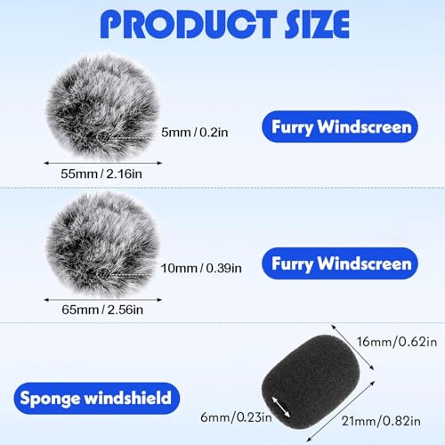 Image of Mini Wireless Furry Windscreen & Foam Cover Set for Lavalier Microphone, Wind Muff Mic Cover to Reduce Plosive and Better Highlight the Vocals(2Pcs Foam, 2Pcs Furry, 5mm+10mm)(Microphone not included)