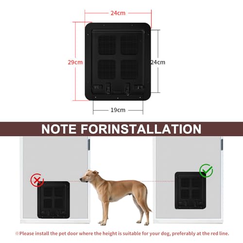 Katzenklappe Fliegengitter mit Magnet,Haustierklappe Automatisch Verschluss,Hundeklappe für Fliegengitter Balkontür Abschließbar Atmungsaktiv für Katzen Hunde,29x24 cm,Schwarz