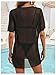SweatyRocks Women's Sheer Mesh Short Sleeve Cover Ups Round Neck Summer Loose Beachwear Shirt Black Medium