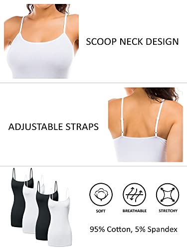 Image of Long Cotton Camisole Tank Tops for Women | Basic Braless Layering Tops with Adjustable Spaghetti Straps