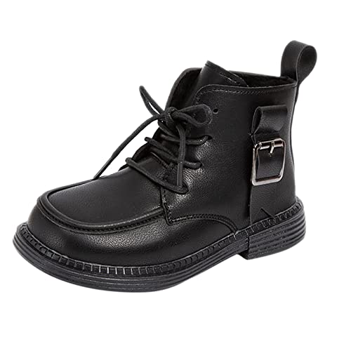 Winter Children Boots Boys And Girls Ankle Boots Square Toe Thick Sole Non Slip Lace Solid Black Casual Girls Cute