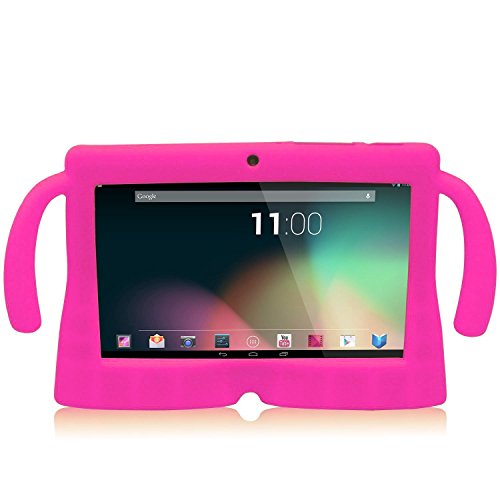 WOVTE 7 Inch Silicone Rubber Gel Soft Skin Case Cover with Handles for Android 7 A13 Dual Core Q88 Tablet Magenta