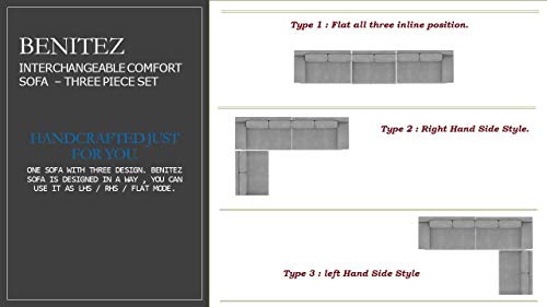 Image of Homax. SF126 Solid Sal Wood Fabric Upholstered Sofa Set 5 Seater Interchangeable Modular, Sectional, Corner L Shaped Sofa Set for Living Room Furniture, Grey Color