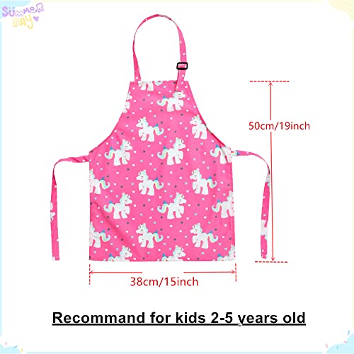TOPWAYS Cartoon Canvas Kids Aprons, Adjustable Neck Children's Apron for Cooking Baking Painting Wear (pink unicorn apron) - Image 3