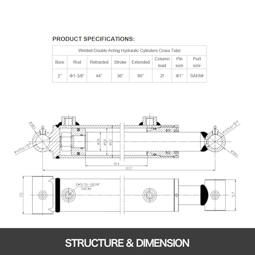 Image of VEVOR Hydraulic Cylinder 2 inch Bore 36 inch Stroke Hydraulic Ram Cylinder 3000psi Hydraulic Cylinders Welded Double Acting Cross Tube SAE6 Port Hydraulic Lifting Cylinder (2 X 36)