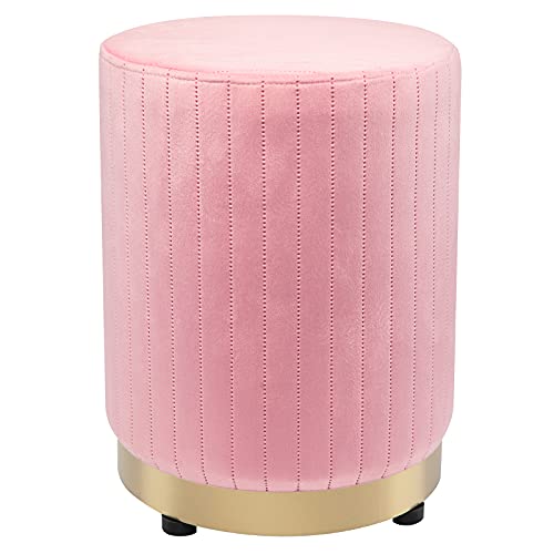 SOPHIE LENA Velvet Ottoman for Living Room Furniture,Round Pink Makeup Stool with Gold Plating Base - Great for Living Room, Bedroom and Make-up Room,Reading Room