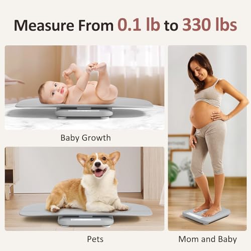 Image of GROWNSY Digital Baby Scale & Pet Scale Up to 330 lbs, Gray | Accurate Weighing, 330 lb Capacity, Hold Function, 27 inch Height Measurement, LED Display, 5 Weighing Units