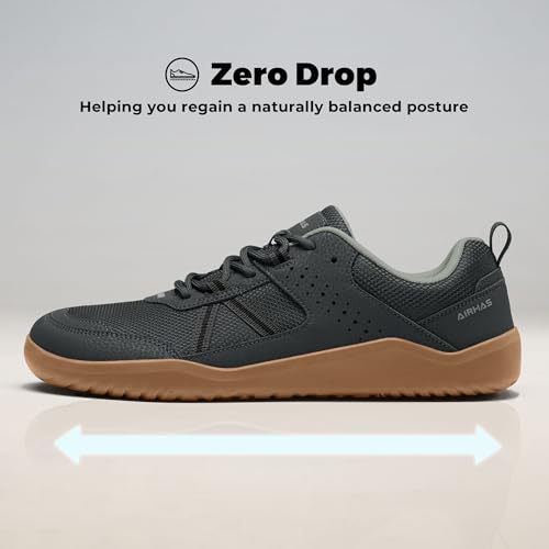 AIRHAS Men's Anatomical Toe Box Barefoot Shoes Zero Drop Breathable Gym Shoes for Men Minimalist Walking Shoes Shoes(Dark Grey/Gum, 7.0W) — view 4