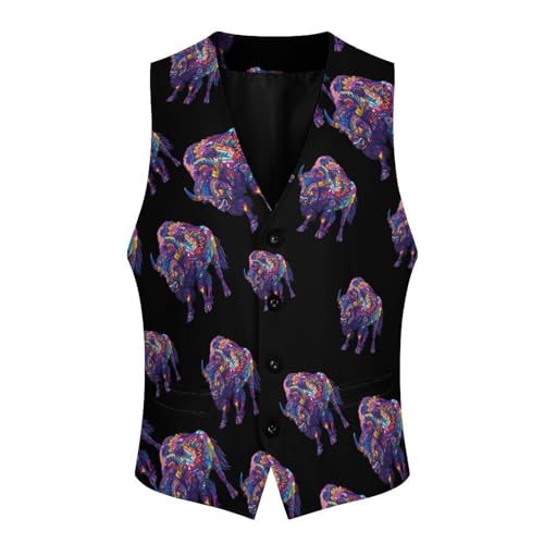 Art Print Bison Novelty Men's Suit Vest Funny Formal Dress Vests Business Waistcoat3