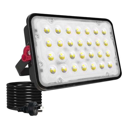 50W Flood Lights Outdoor, 5000LM Bright Floodlight with Plug, 6500K Daylight White LED Flood Light Outdoor, IP66 Waterproof Security Lights for Garage, Yard, Lawn, Garden