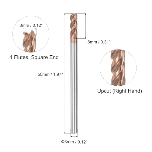 Image of uxcell 5pcs 3mm Dia 3mm Shank Square Nose End Mill 4 Flutes HRC55 Carbide AlTiN Coated CNC Router Bits Cutter Tools for End Milling CNC Machining