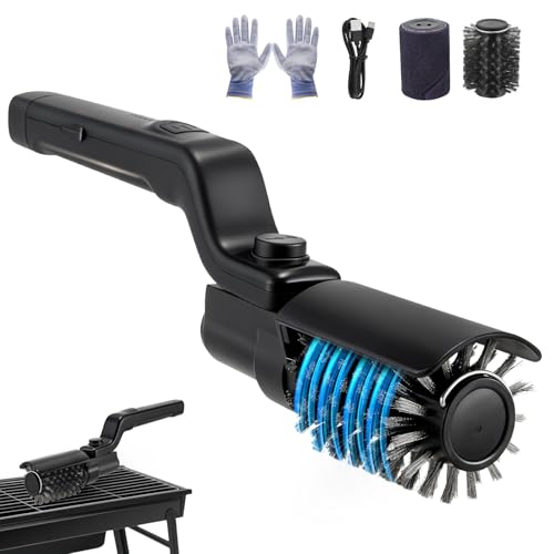 Ovshnrr Brosse Électrique pour Barbecue, Tête Rotative en Acier Inoxydable, Réglable à 180°, Nettoyage à 3 Niveaux, Autonomie de 90 Minutes, Nettoyeur de Grill sans Poils pour Barbecue Extérieur
