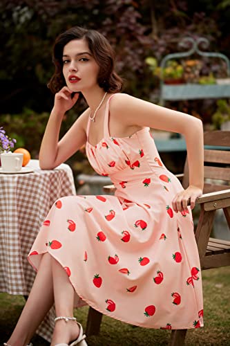 Image of Belle Poque Vintage Floral Dress for Women 2026 Summer A-line Sleeveless Flowy Midi Elegant Wedding Guest Cocktail Dress