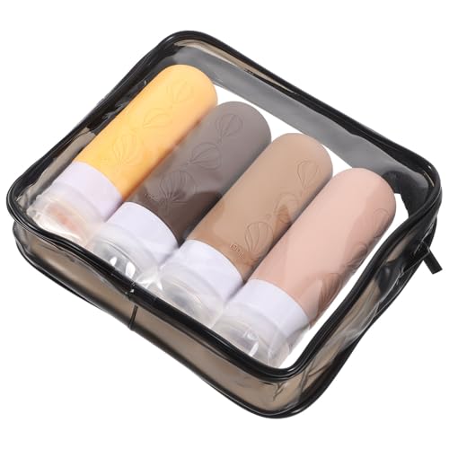 MALUGOGO 4個 シリコン製トラベルボトル点 漏れ防止設計 収納ポーチ付き シャンプー 化粧水 ローション用 携帯便利 詰め替え容器 出張 旅行用