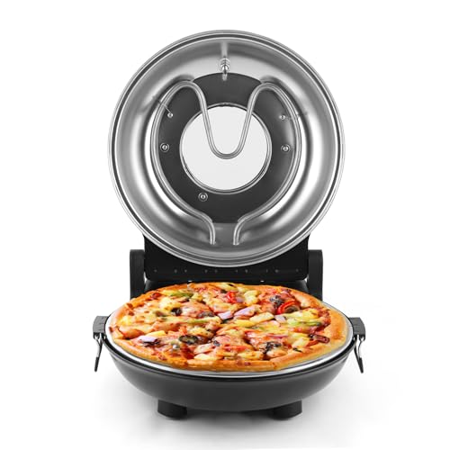 KLAIF Forno elettrico per pizza da banco con pietra in ceramica da 31 cm, due controlli di temperatura regolabili, inclusi 4 utensili per pizza, LMC-Nero