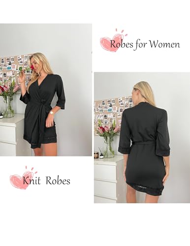 Ekouaer Robes For Women Short Knit Bathrobe Lightweight Sexy Lace Sleepwear Soft Knee Length Loungewear thumb #2
