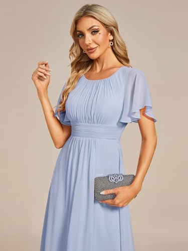 Image of Ever-Pretty Women's Chiffon Crew Neck Empire Waist Wedding Guest Dress Summer Short Sleeve Semi Formal Dresses 02053