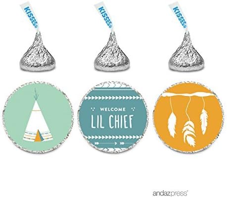 Andaz Press Colección tribal de nativos americanos bohemios para baby shower, trío de calcomanías de gota de chocolate para baby shower, paquete de