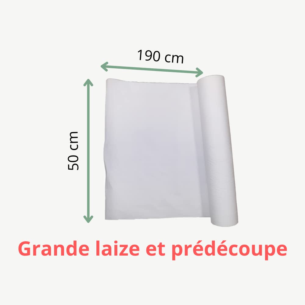 DSTOCK60-12 DRAPS D’EXAMEN 50 x 190 cm - Rouleau de 30 formats emballé individuellement 1,90 m de prédécoupe