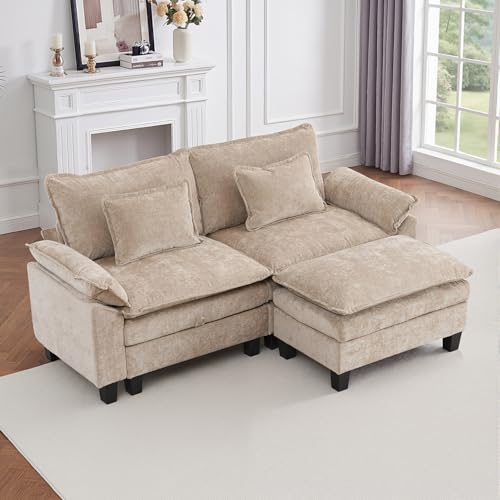 Image of IPKIG 82.3 inch Modular Cloud Couch with Storage, L Shaped Sectional Sofa with Ottoman & Pillow, Chenille Deep Seat Sectional Couches for Living Room, Apartment, Khaki