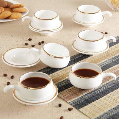 Image of Royal laxury Style White Plain Cup & Saucer with Golden Line Border On Top Set of 12 Pics-160 (ML-Capacity) (Ceramic)