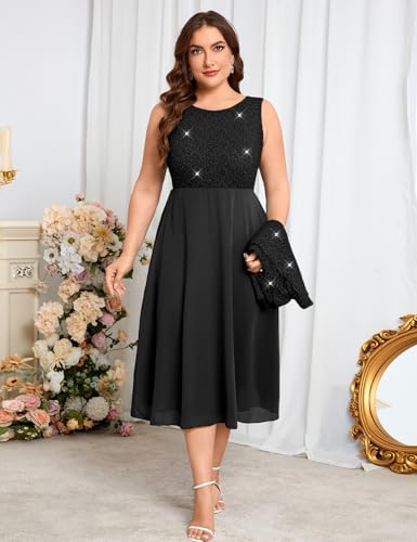 Image of ZOMVA Plus Size Sparkly Mother of The Bride Dresses with Jacket 2 Piece Chiffon A-Line Dress Wedding Guest Formal