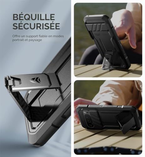 Coque Google Pixel 9 Pro XL robuste noire avec support et cache caméra - 5
