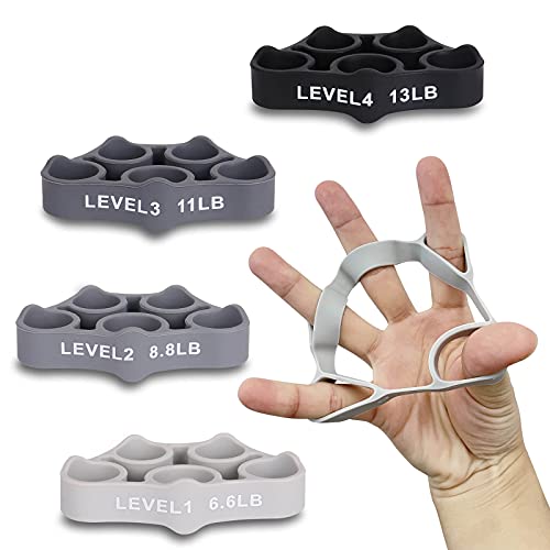ALMAH Finger Exerciser (4PCS), Grip Strength Trainer, Jawline Exerciser, Hand Grip Strengthener, 4 Resistance Bands Forearm Workout Equipment, Finger Stretcher for Arthritis, Wrist Pain, Hand Therapy