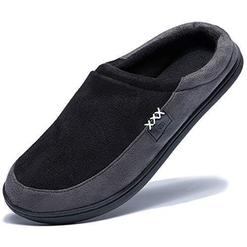 NDB Men's Cozy Memory Foam Suede Slippers Slip on Soft Indoor Outdoor Clog House Shoes Slippers (9-10 D(M) US, Black Gray)