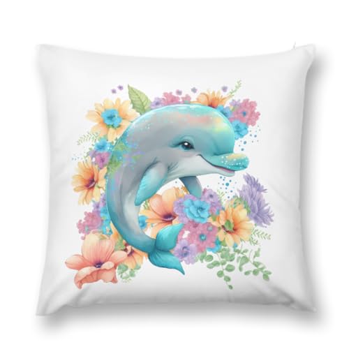 KEIROUTK Funda de cojín con diseño de delfín de 45 x 45 pulgadas, colorida funda de almohada para decoración del hogar, sala de estar, sofá, funda de almohada, regalo de elefante, 18 x 18 pulgadas