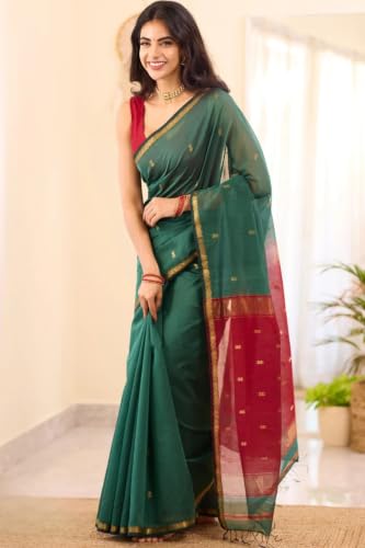 Image of SGF11 Women's Kanjivaram Soft Cotton Linen Silk Saree With Blouse Piece