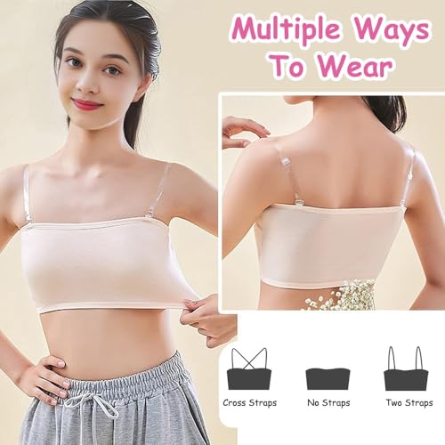 Teen Girls Strapless Bandeau Bra Seamless Underwear with 3 Invisible Strap Bralettes for Kids 10-18 Years3