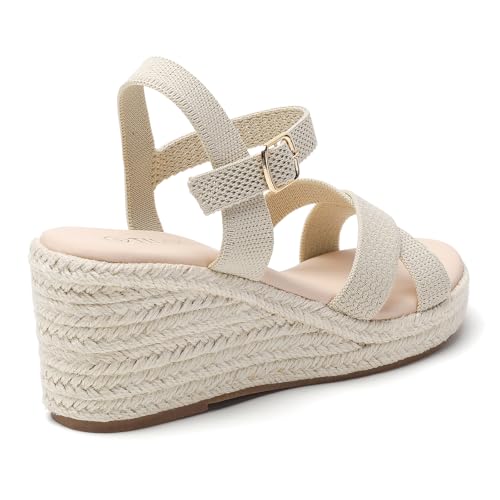 Tilocow Espadrilles Wedges for Women Knit Platform Heels Open Toe Ankle Strap Sandals Beach Casual Dress Shoes3
