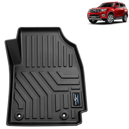 Image of KINGSWAY Accessories Custom-Fit TPE 5D Car Floor Mats Only Compatible with Mahindra Scorpio N (Manual Transmission) | Year 2022 Onwards | 4 Pcs | All Weather Foot Mat | Black | 2 Years Warranty