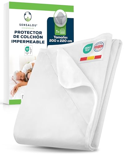 Sensalou Protector De Colchón 200x220 cm Impermeable para Cama Extra Grande – Cubrecolchón Lavable A 95 °C, Funda Antibacteriana Transpirable para Colchones hasta 30 cm, Suave Y Silenciosa