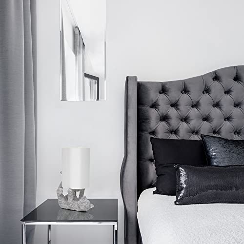 Lalia Home 12.6" Diamond Studded Rhinestone Nightstand Table Lamp With Faux Silk Fabric Shade, Silver #TOP4