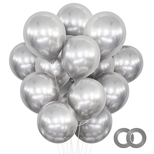 Image of 120Pcs 5 Inch Metallic Silver Balloons, Metallic Chrome Silver Latex Balloons, Mini Small Balloons for Birthday Wedding Party Decorations. (Silver)
