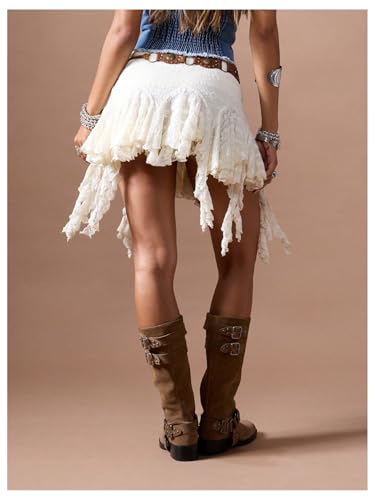 Verdusa Women's Y2k Boho Western Lace Ruffle Skirt Cowgirl Flowy Mini Skirts Festival Outfits2