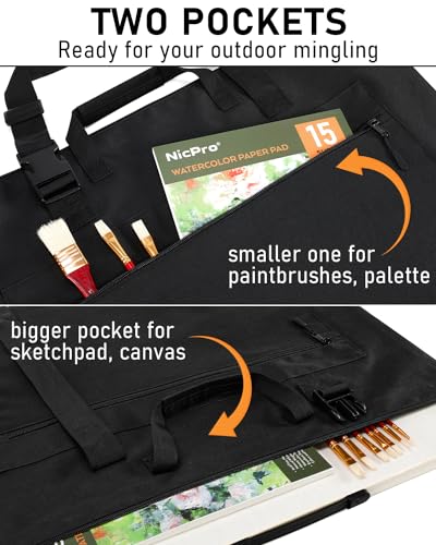 Image of Nicpro Light Weight Art Portfolio Bag, 36 x 48 Inches Waterproof Art Portfolio Case with Shoulder & Handle Carry, for Artwork, Poster, Sketch Drawing, Canvas, Photography, Solar Panel Storage
