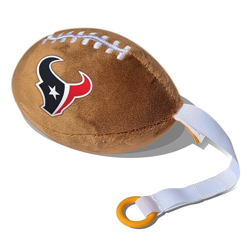 Image of Houston Texans Plush Football Pacifier Holder by Smilo - Officially Licensed NFL Soother Holder - Soft Plush Toy and Dummy Holder - Fits Any Pacifier - Stroller Accessory & Newborn Essential