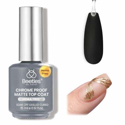 Beetles Chrome-Proof Matte Top Coat HEMA-Free No Wipe UV Gel Top Coat for Chrome Nail Powder Powder-Resist Matte Finish for Isolated & Detail Nail Art