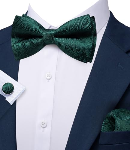 Image of YOHOWA Paisley Striped Men Bow Tie Pre-Tied Formal Adjustable Colorful Bowties Handkerchief Cufflinks Set Wedding Party