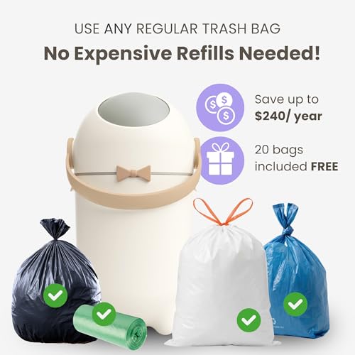 Image of iTouchless Odor-Locking Diaper Pail - 2026 Award-Winning Ag+ Silver Ion Nursery Bin - Fits Any Bag, No Refills Needed - Includes 20 Leak-Proof Bags (Hold 300 Diapers) - Boho White Baby Registry Gift