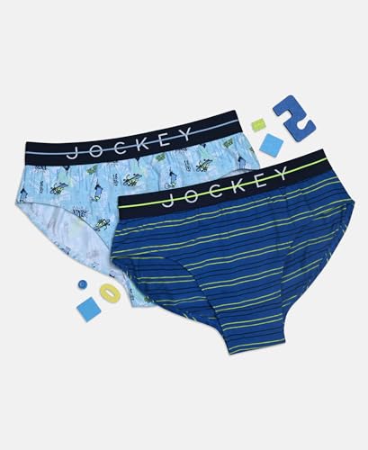 Image of Jockey NB01 Boy's Super Combed Cotton Elastane Stretch Printed Brief with Ultrasoft Waistband (Pack of 2)