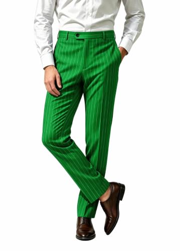 CDDME Green Mens Pinstripe Dress Suit Pants Slim Fit Formal Party 36W X 34L