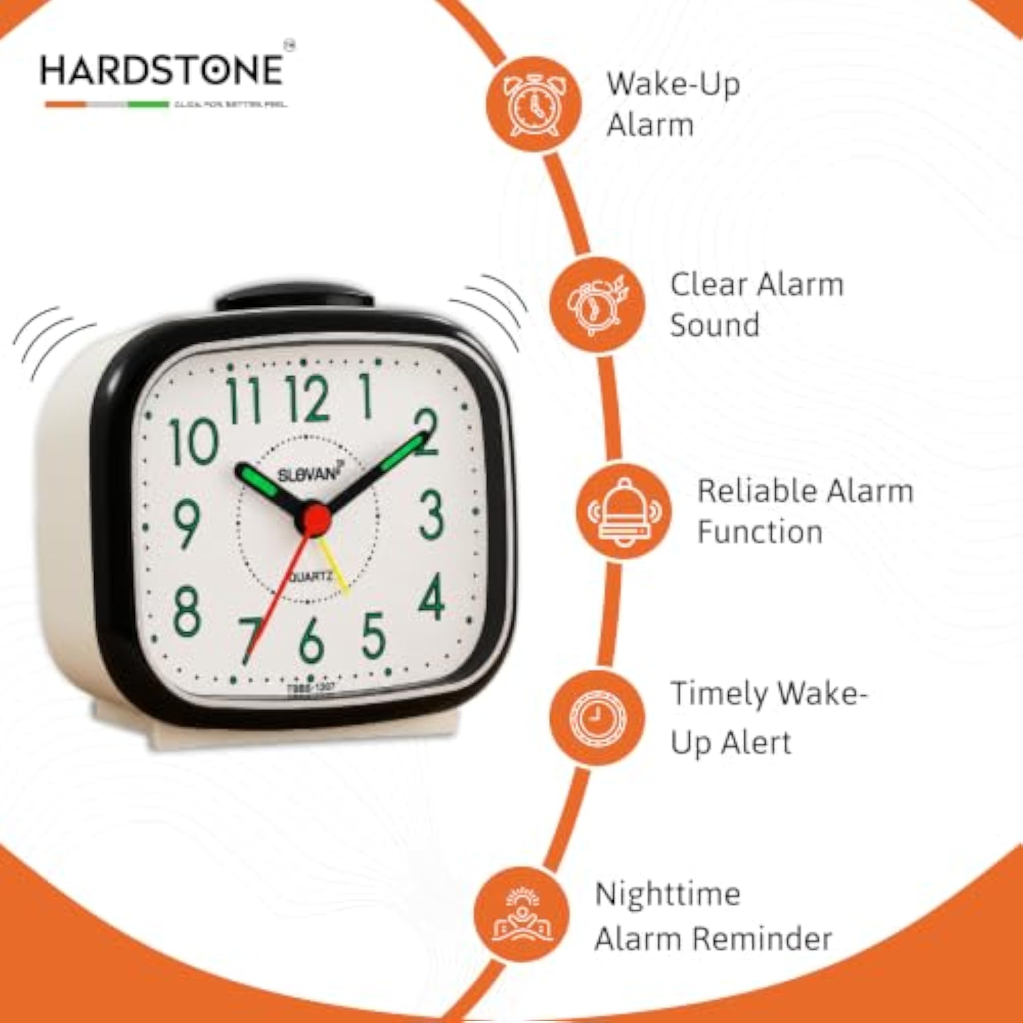 Quartz Analog Alarm Clock, Compact Tabletop Desk Clock