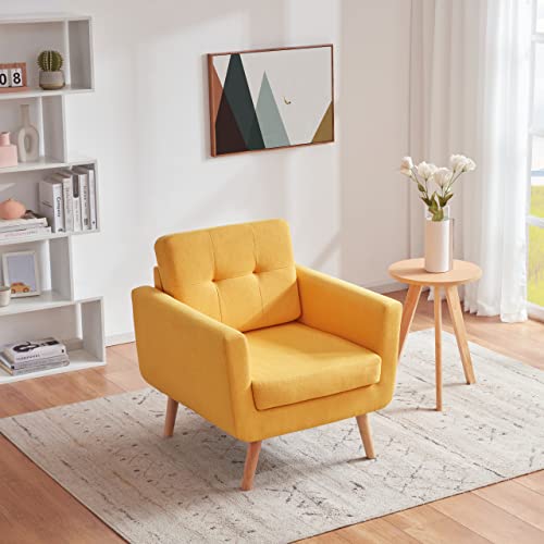 Tbfit Linen Fabric Accent Chairs Set Of 2, Mid Century Modern Armchair For Living Room, Bedroom Button Tufted Upholstered Comfy Reading Accent Chair Sofa(Banana Yellow) #TOP6